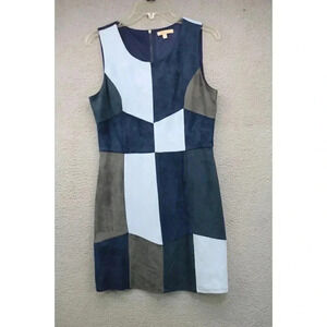 Skies are Blue Sheath Dress-Faux Suede-Size Small-Color Block